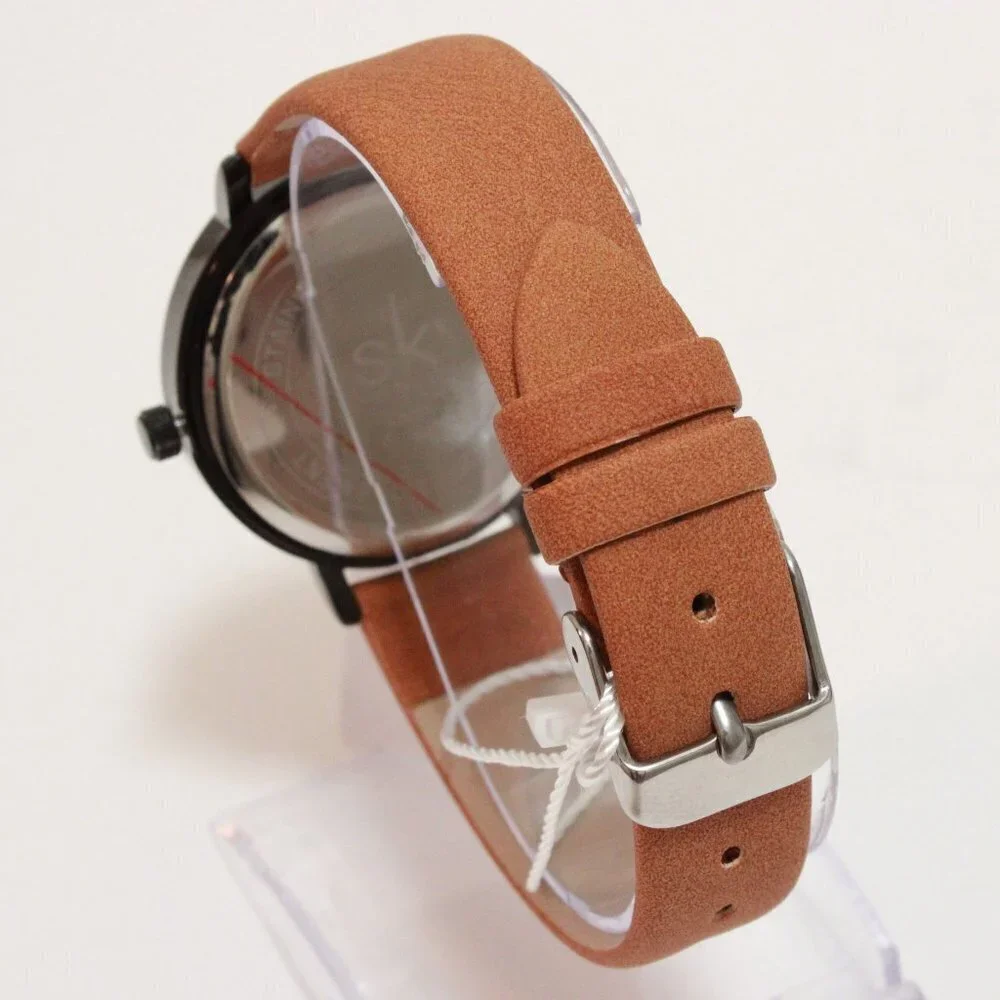 Ladies Retro Style Watch Black Case Silver Tone Indices Suede Strap 36mm